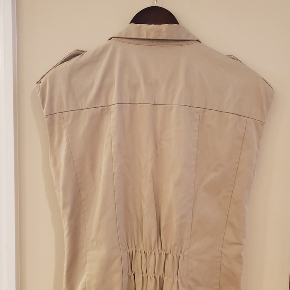 Zara Trench Coat Style Sleeveless Button Up Shirt Dress Khaki Size Large - Picture 8 of 14